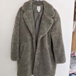 H&M teddy fuzzy olive color coat